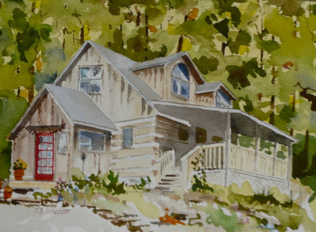 watercolor painting of cabin at Little Creek